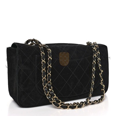 CHANEL SUEDE CALFSKIN SMALL SOUPLISSIMO MAXI FLAP BLACK (33*18*10cm)